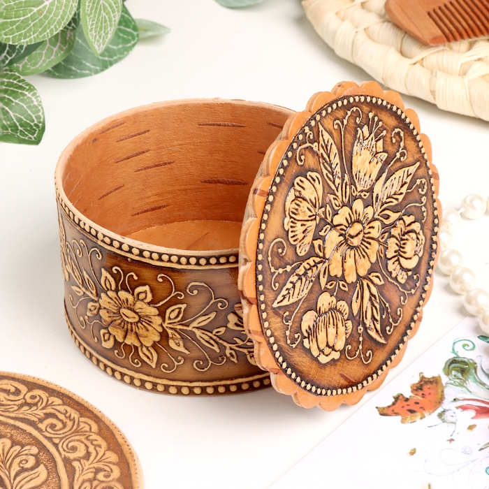 Шкатулка  Шкатулка "Ромашки", 80 х 40 мм, береста