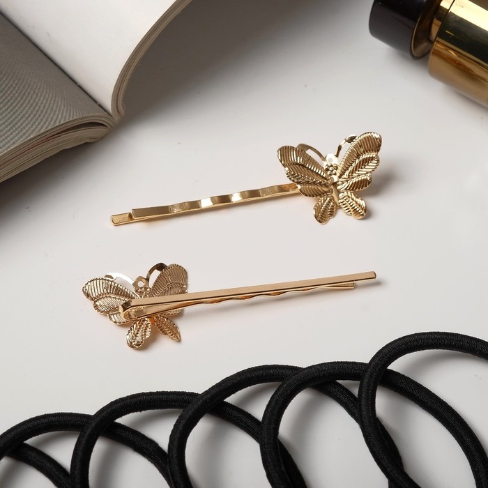 Набор для волос Набор для волос "Лиора" (8 резинок, 2 невидимки 5 см) бабочки, чёрно-золотой