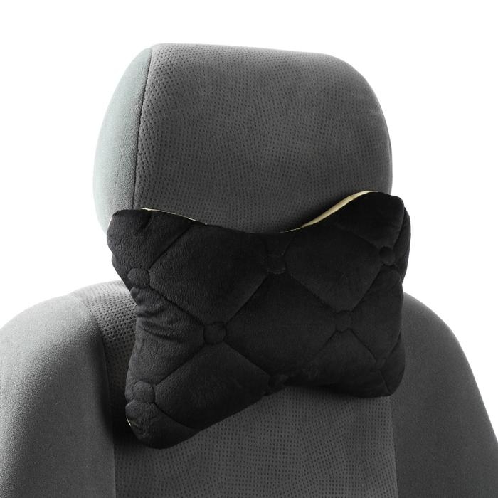 Подушка автомобильная косточка, на подголовник, 28×18 см, велюр, чёрный Подушка автомобильная косточка, на подголовник, 28×18 см, велюр, чёрный