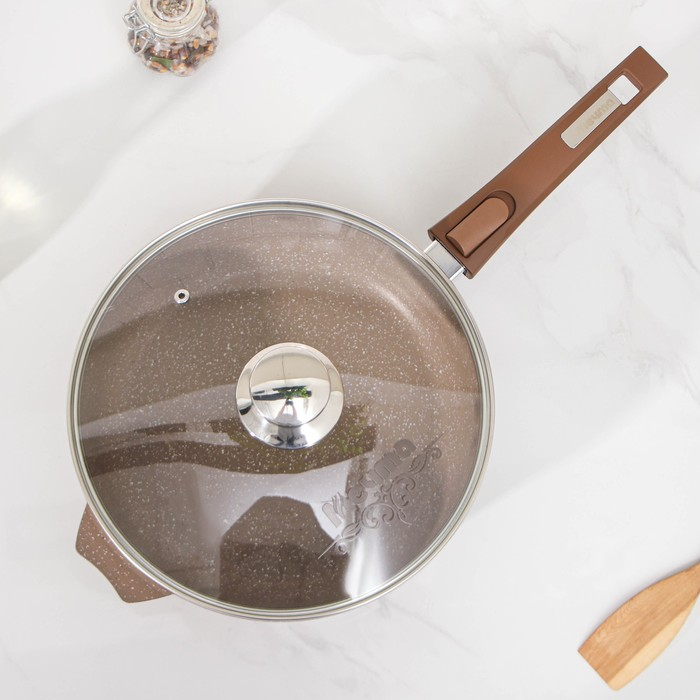 Сковорода «Гранит», d=26 см, съёмная ручка, стеклянная крышка, антипригарное покрытие, цвет коричневый Сковорода «Гранит», d=26 см, съёмная ручка, стеклянная крышка, антипригарное покрытие, цвет коричневый