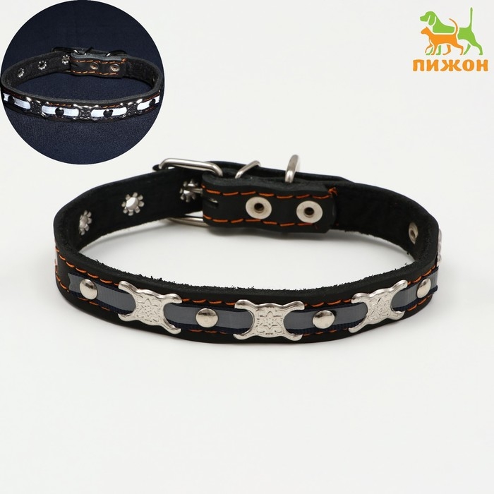 Ошейник кожаный светоотражающий на синтепоне бабочка, 45 х 2 см, ОШ 25-35 см, чёрный Ошейник кожаный светоотражающий на синтепоне бабочка, 45 х 2 см, ОШ 25-35 см, чёрный
