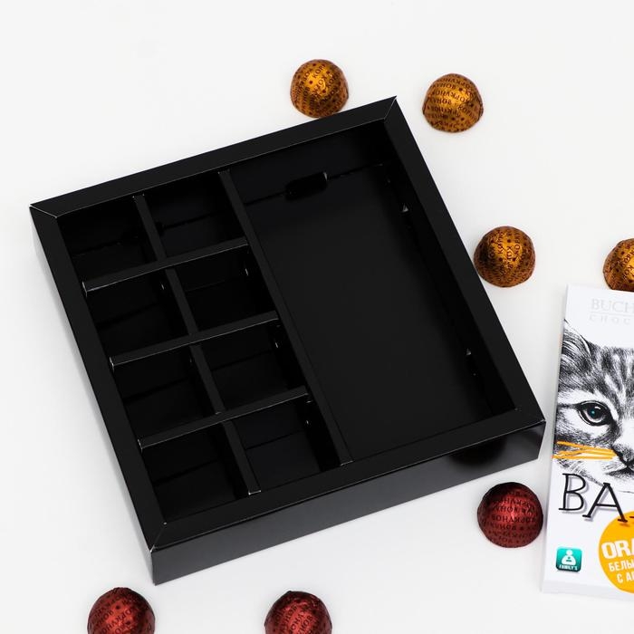 Коробка под 8 конфет + шоколад, с окном,  Коробка под 8 конфет + шоколад, с окном, "Цветы", 17,7 х 17,85 х 3,85 см