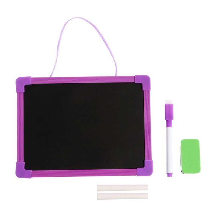 Доска для рисования двухсторонняя картонная, маркер + мел + губка, цвета МИКС Доска для рисования двухсторонняя картонная, маркер + мел + губка, цвета МИКС