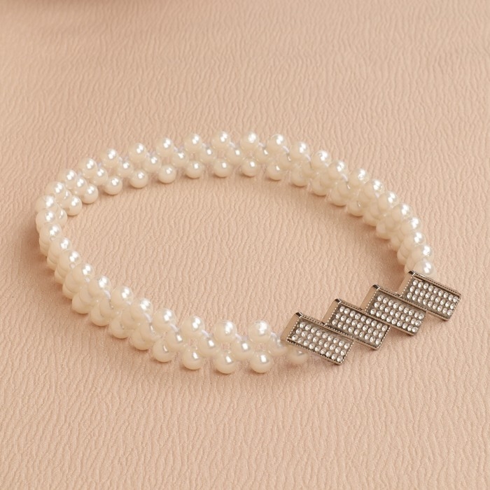 Подхват для штор «Геометрия», жемчуг на резинке, 2,2 × 7,5 см, 2 × 45 см, цвет белый Подхват для штор «Геометрия», жемчуг на резинке, 2,2 × 7,5 см, 2 × 45 см, цвет белый