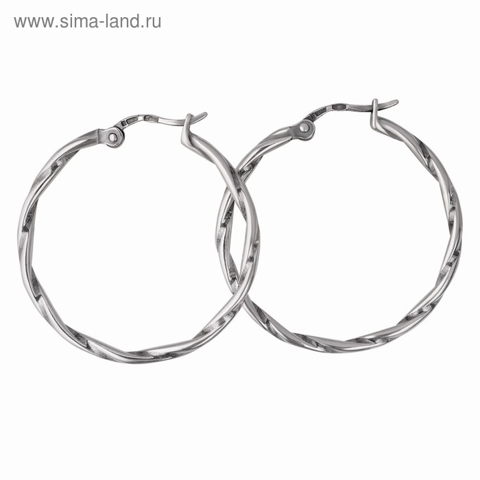 Серьги-кольца «Кручёные» d=3,2см, лоза, посеребрение с оксидированием