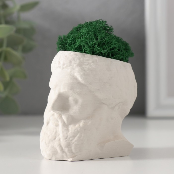 Кашпо бетонное  Кашпо бетонное "Прометей" высота 6,5 см, ширина 5 см белый со мхом (мох зелен. стабилизир)