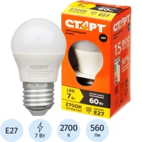 Лампа светодиодная Старт 7W E27 2700k тепл.бел.шар ECO
