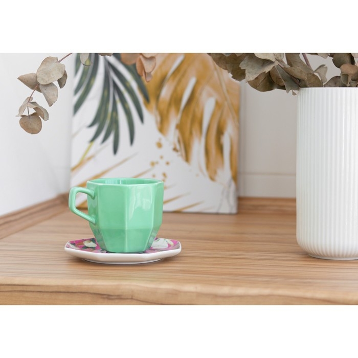 Чайная пара «Цветы», кружка 200 мл, блюдце 13 см Чайная пара «Цветы», кружка 200 мл, блюдце 13 см