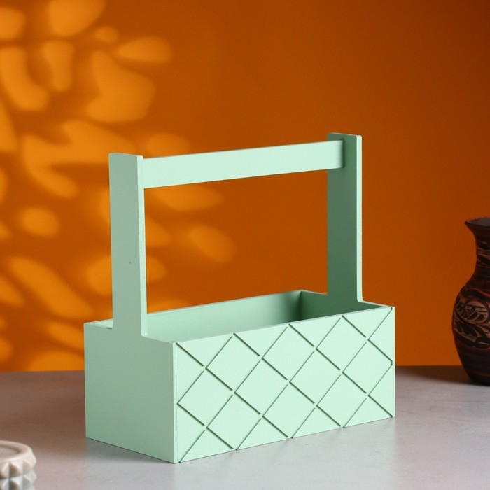 Кашпо деревянное "Эллада большая, сетка", с ручкой,  25×12,5×10(25) см Оливковый