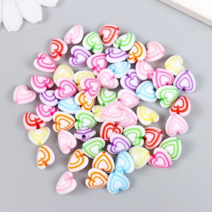 Бусины для творчества пластик Бусины для творчества пластик "Сердце тройное" разноцветные набор 20 гр 0,7х1,1х1,1 см