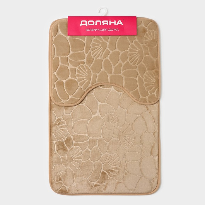 Коврики для ванной и туалета Доляна «Галька, ракушки», 2 шт: 39×40 см, 50×80 см, цвет бежевый Коврики для ванной и туалета Доляна «Галька, ракушки», 2 шт: 39×40 см, 50×80 см, цвет бежевый