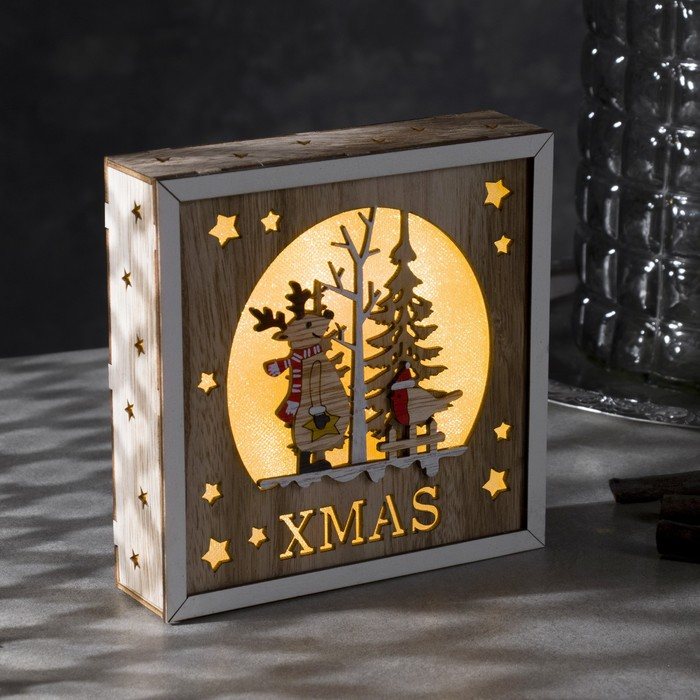 Светодиодная фигура «Олень и снегирь» 15 × 15 × 4 см, дерево, батарейки АААх2 (не в комплекте), свечение тёплое белое Светодиодная фигура «Олень и снегирь» 15 × 15 × 4 см, дерево, батарейки АААх2 (не в комплекте), свечение тёплое белое