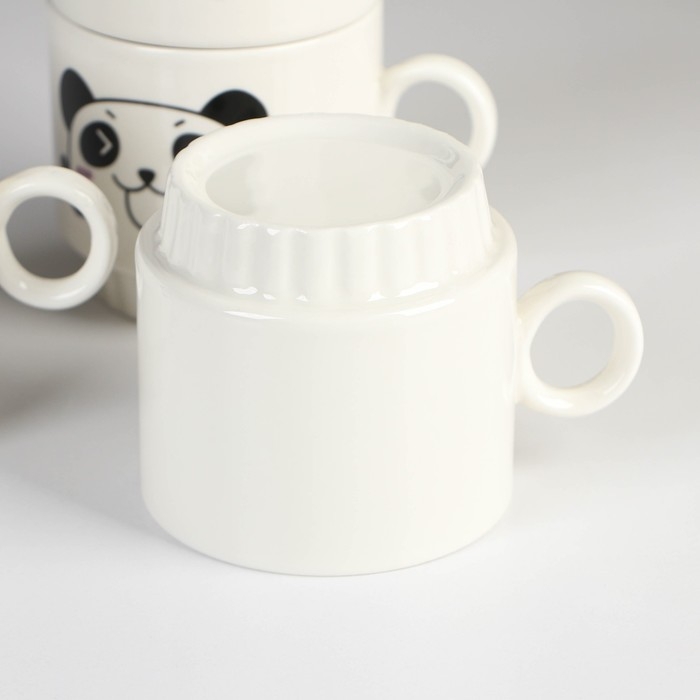 Набор кружек керамических на металлической подставке Доляна «Панда», 4 предмета: 220 мл, цвет белый