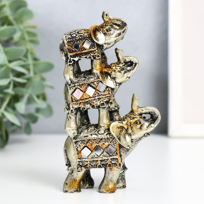 Сувенир полистоун Сувенир полистоун "Три слоника-пирамида попона с мозаикой" 12х7х3 см