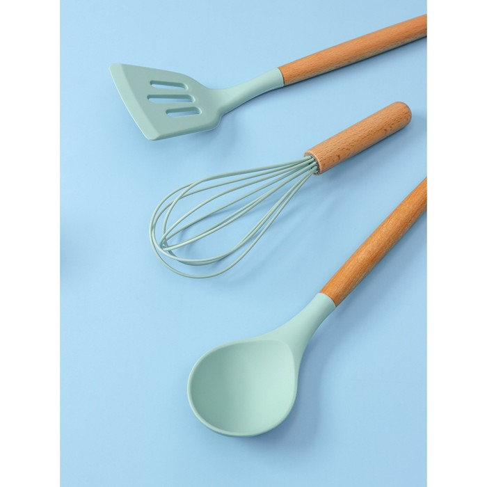 Набор кухонных принадлежностей Доляна «Лиам», 7 предметов, 33×12,5×12,5 см, цвет бирюзовый Набор кухонных принадлежностей Доляна «Лиам», 7 предметов, 33×12,5×12,5 см, цвет бирюзовый