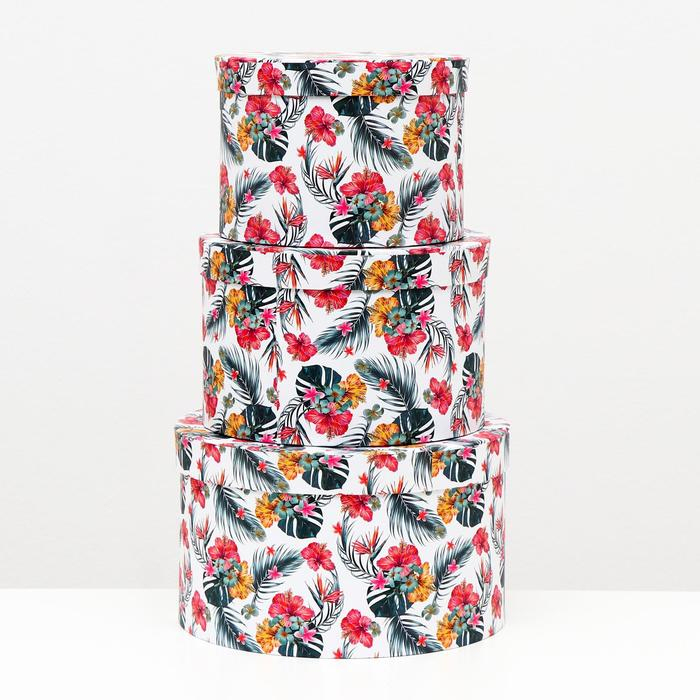 Набор круглых коробок 3 в 1 "Разноцветные цветы", 25.5 x 15 - 19 x 13.5 см