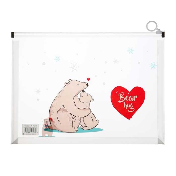 Папка-конверт на молнии формат А4, 180мкр, с рисунком Папка-конверт на молнии формат А4, 180мкр, с рисунком "Медведи", МИКС