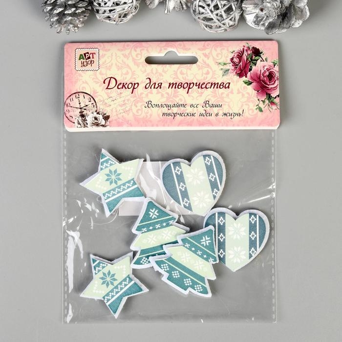 Декор для творчества дерево, войлок Декор для творчества дерево, войлок "Новогодний" набор 6 шт 4,2х4,2 см