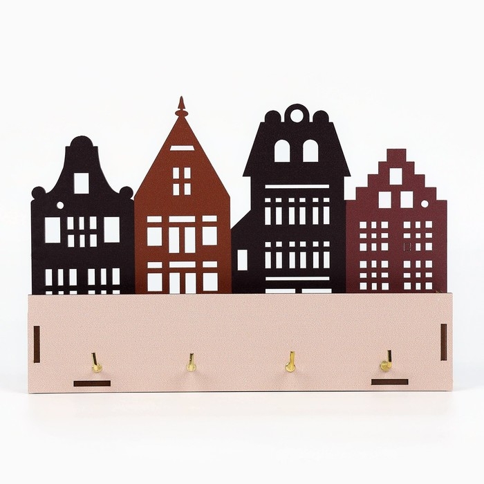 Ключница настенная с полкой с полкой и карманом, город, 23 х 16,1 см. Ключница настенная с полкой с полкой и карманом, город, 23 х 16,1 см.