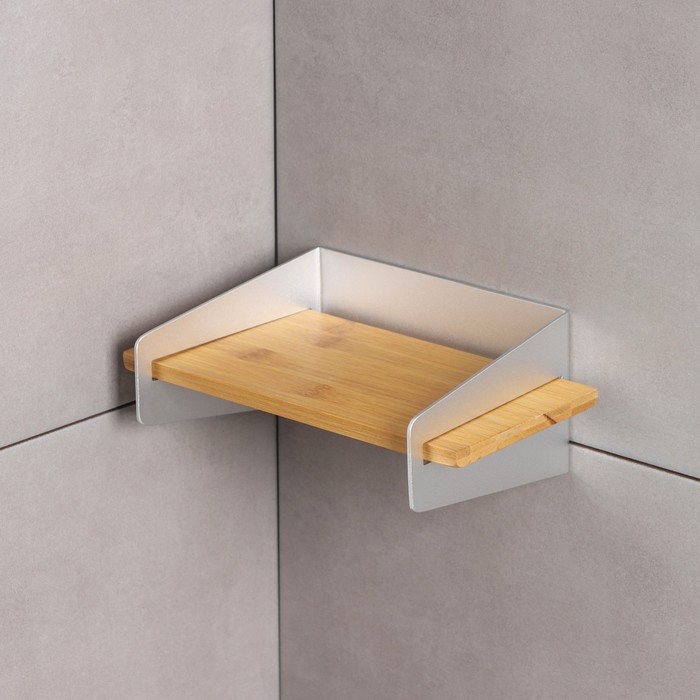 Полка настенная, 31×17,5×12 см, алюминий, бамбук Полка настенная, 31×17,5×12 см, алюминий, бамбук