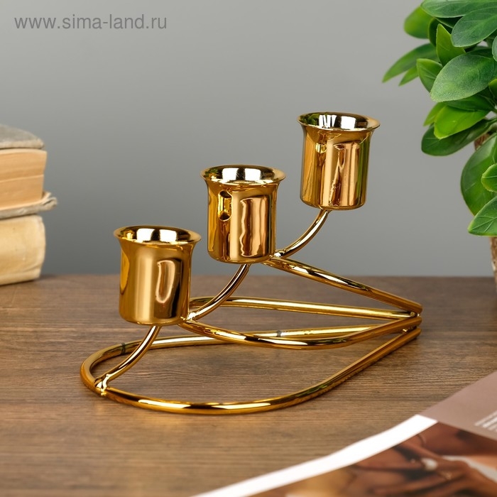 Подсвечник металл на 3 свечи Подсвечник металл на 3 свечи "Капли" золото 14х8х8 см