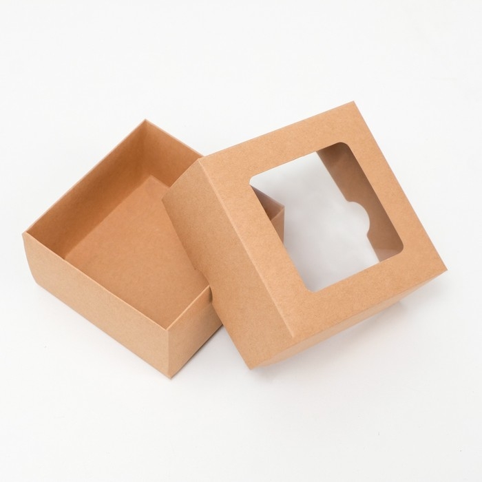 Коробка складная, крышка-дно, с окном, крафтовая, 10 х 10 х 5 см Коробка складная, крышка-дно, с окном, крафтовая, 10 х 10 х 5 см