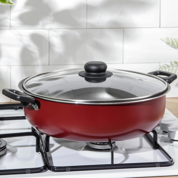 Жаровня-сковорода «Эксперт», 4 л, d=28 см, стеклянная крышка, антипригарное покрытие, цвет бордовый Жаровня-сковорода «Эксперт», 4 л, d=28 см, стеклянная крышка, антипригарное покрытие, цвет бордовый