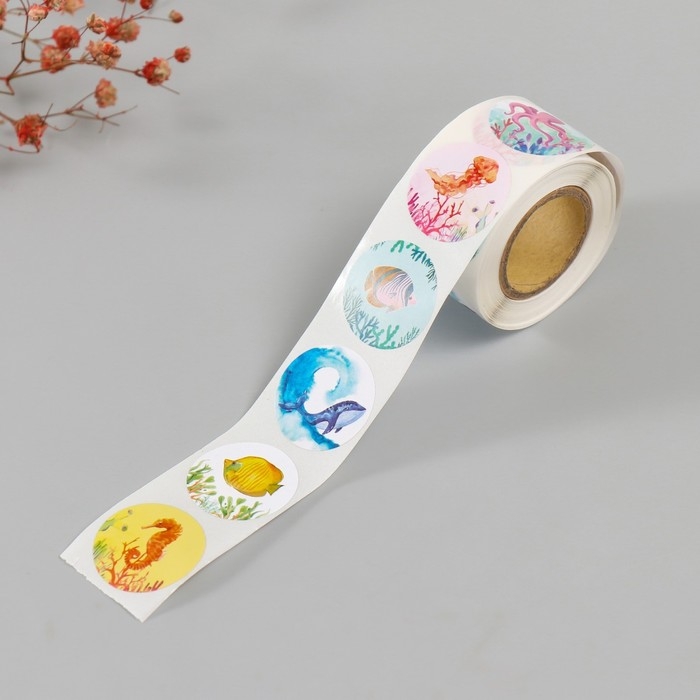 Наклейка бумага Наклейка бумага "Подводный мир" d=2,5 см 252 шт в рулоне