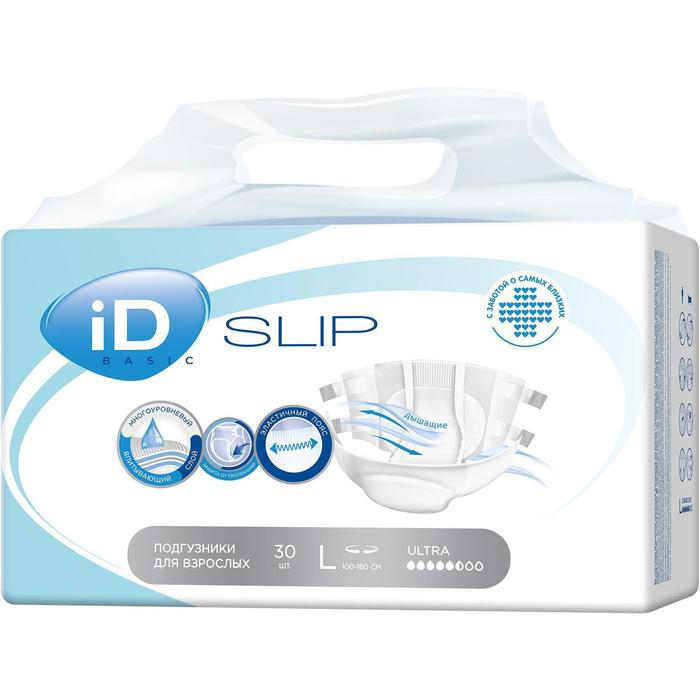 Подгузники для взрослых iD Slip Basic, размер L, 30 шт. Подгузники для взрослых iD Slip Basic, размер L, 30 шт.