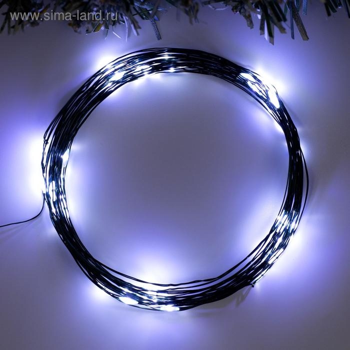 Гирлянда «Нить» 5 м роса, IP20, зелёная нить, 50 LED, 2 режима, батарейки AAх3 (нет в комплекте), свечение белое Гирлянда «Нить» 5 м роса, IP20, зелёная нить, 50 LED, 2 режима, батарейки AAх3 (нет в комплекте), свечение белое