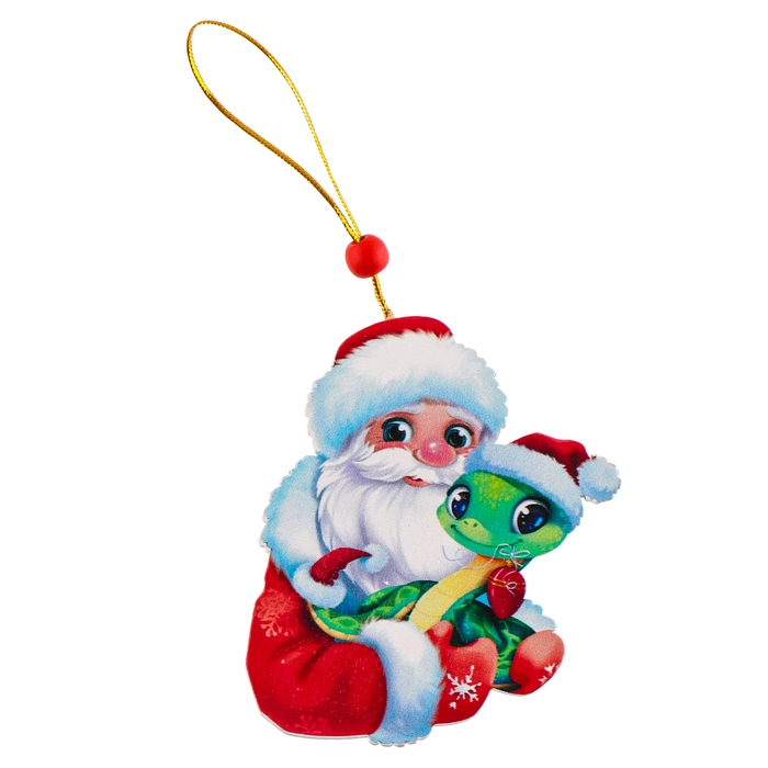 Ёлочная игрушка - подвеска деревянная «Новый год! Дед Мороз и змея», символ года 2025 Ёлочная игрушка - подвеска деревянная «Новый год! Дед Мороз и змея», символ года 2025
