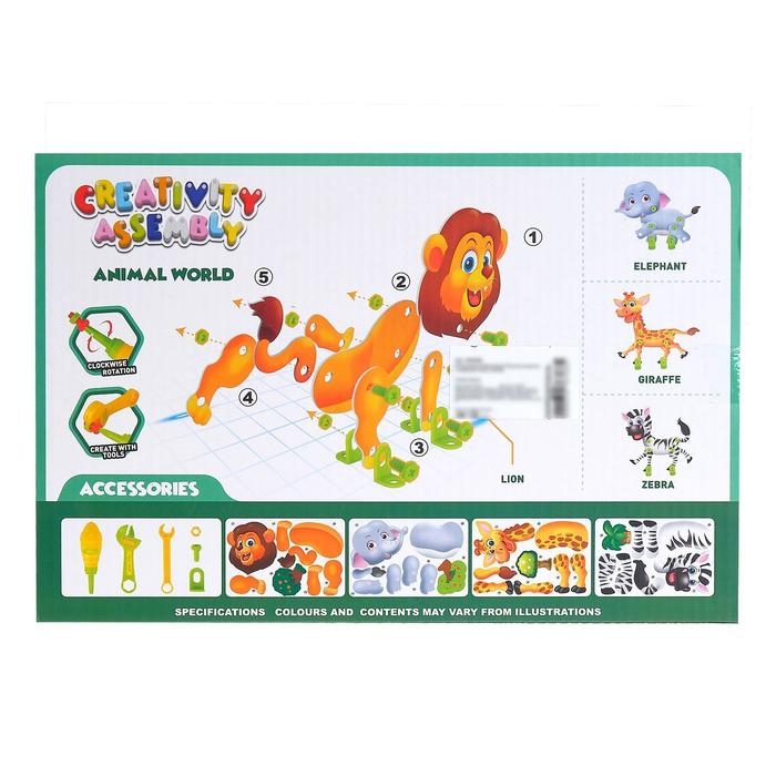 Конструктор винтовая мозаика «Животные сафари», 4 карточки, 3 инструмента Конструктор винтовая мозаика «Животные сафари», 4 карточки, 3 инструмента