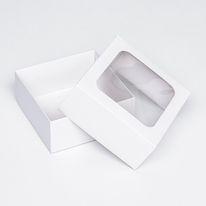 Коробка складная, крышка-дно, с окном, белый, 15 х 15 х 6,5 см, Коробка складная, крышка-дно, с окном, белый, 15 х 15 х 6,5 см,