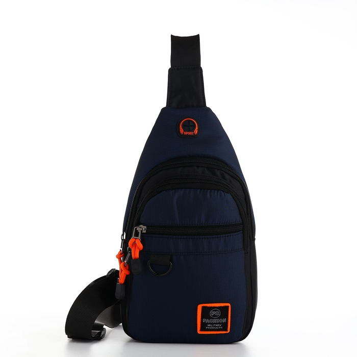 Сумка-слинг из текстиля, 3 наружных кармана, цвет синий Сумка-слинг из текстиля, 3 наружных кармана, цвет синий