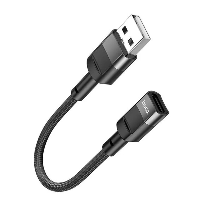 Кабель Hoco U107, USB (m) - Type-C (f), 2 А, 0,1 м, плетеный провод, передача данных, чёрный Кабель Hoco U107, USB (m) - Type-C (f), 2 А, 0,1 м, плетеный провод, передача данных, чёрный
