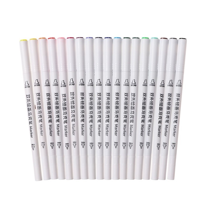 Набор маркеров, 18 цветов, двусторонние, пулевидный и скошенный наконечники Набор маркеров, 18 цветов, двусторонние, пулевидный и скошенный наконечники