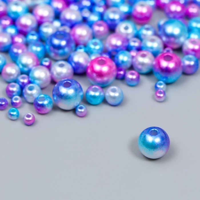 Бусины для творчества пластик Бусины для творчества пластик "Круглые. Градиент. Русалка фиолет" d=3-8 мм, набор 10 гр