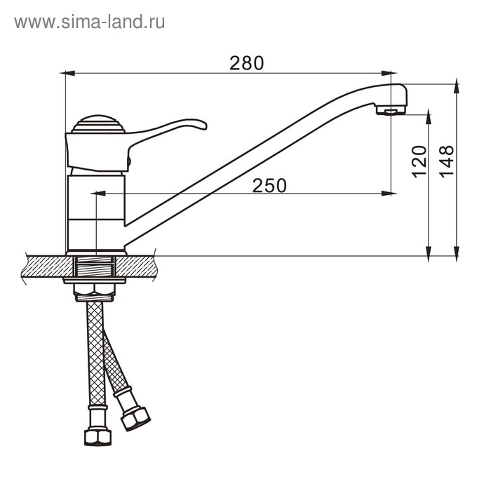 Cмеситель для кухни Accoona A4115, однорычажный, с гайкой, латунь, хром Cмеситель для кухни Accoona A4115, однорычажный, с гайкой, латунь, хром