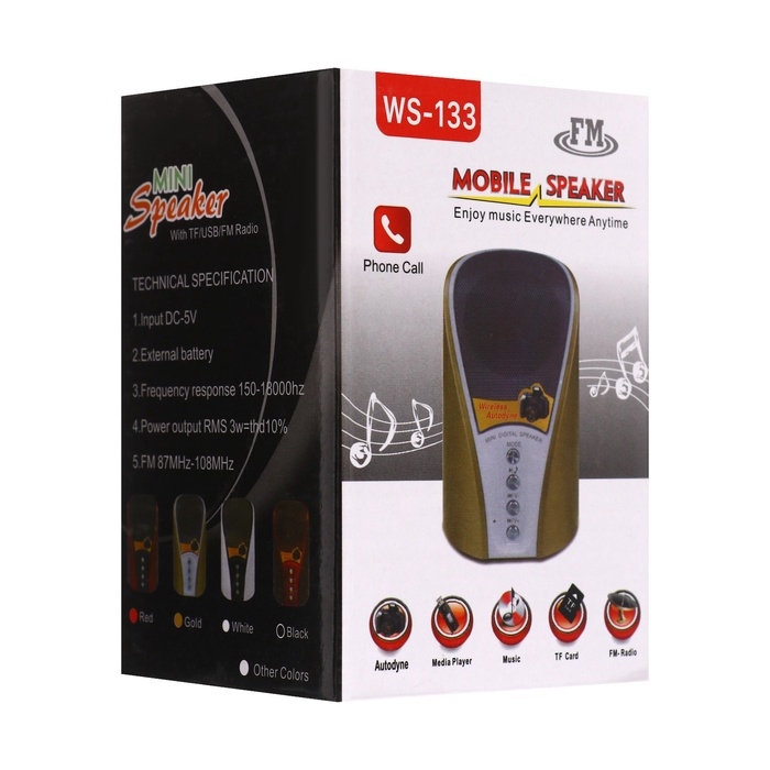 Портативная колонка  WS-133, 3 Вт, microSD, FM, USB, белая Портативная колонка  WS-133, 3 Вт, microSD, FM, USB, белая