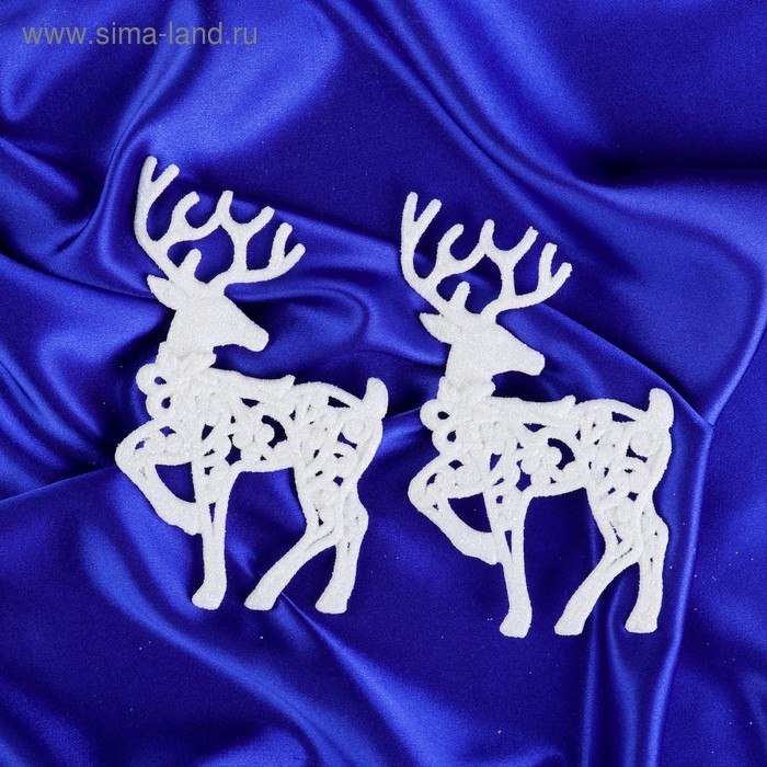 Ёлочные игрушки 2 шт. «Зимнее волшебство. Грациозный олень» пластик, 9х12 см, белый Ёлочные игрушки 2 шт. «Зимнее волшебство. Грациозный олень» пластик, 9х12 см, белый