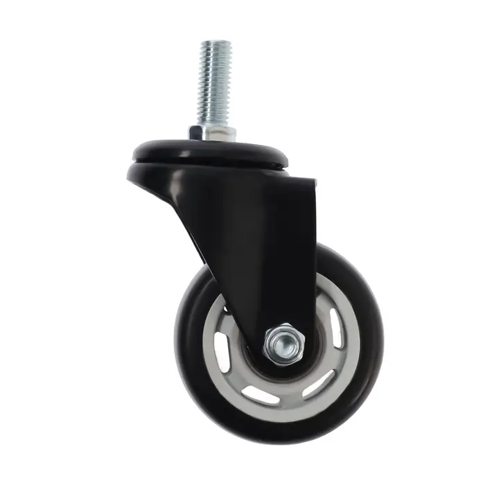 Колесо мебельное ТУНДРА, d=75 мм, поворотное, с футоркой 12&times;30 мм, без тормоза, черное