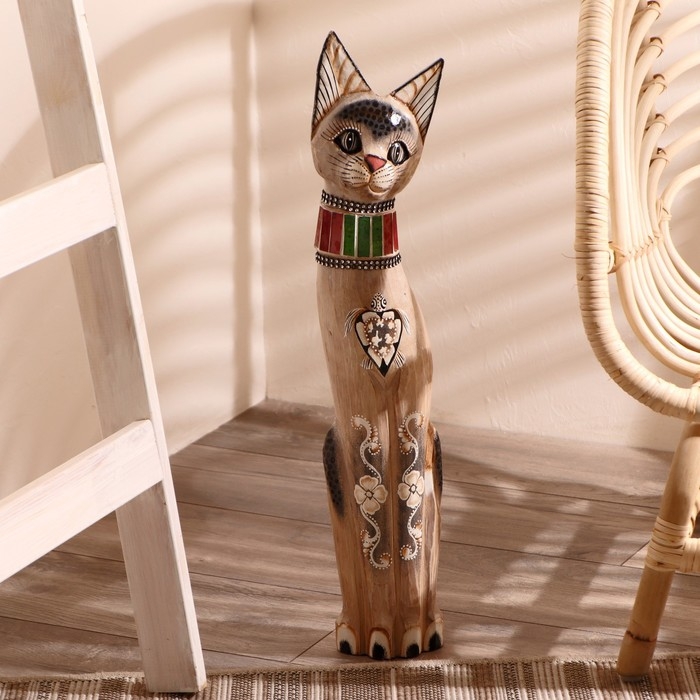 Сувенир дерево Сувенир дерево "Серая кошка в ошейнике из мозаики и с черепахой" 60х12х6 см