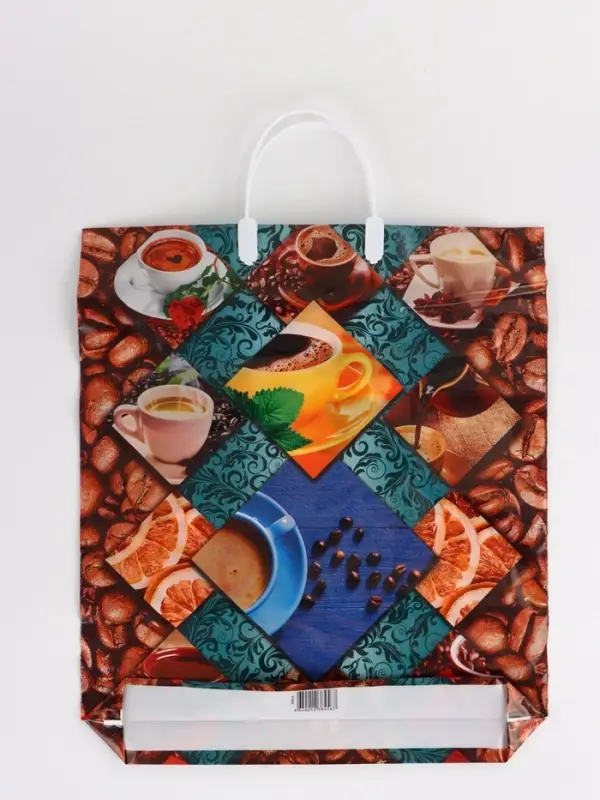 Пакет Пакет "Кофейное настроение, полиэтиленовый с вырубной ручкой, пласт. 38х44 см, 90 мкм