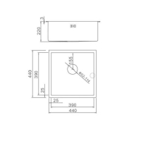 Мойка кухонная GERHANS K34444, врезная, 440 х 440 х 220 мм,  толщина 1,0 мм, с сифоном