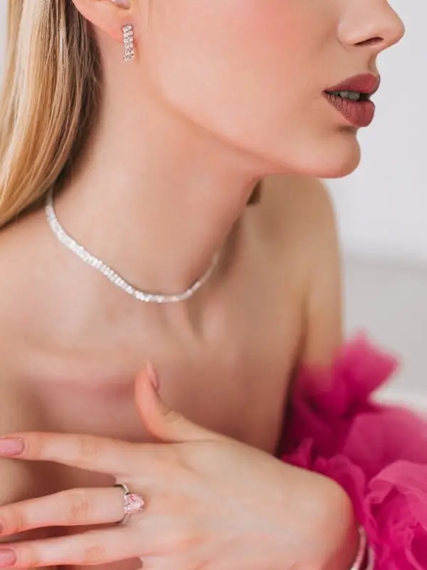 Набор 2 предмета: серьги, чокер &laquo;Лёд&raquo;, два ряда, белый в серебре, 32 см