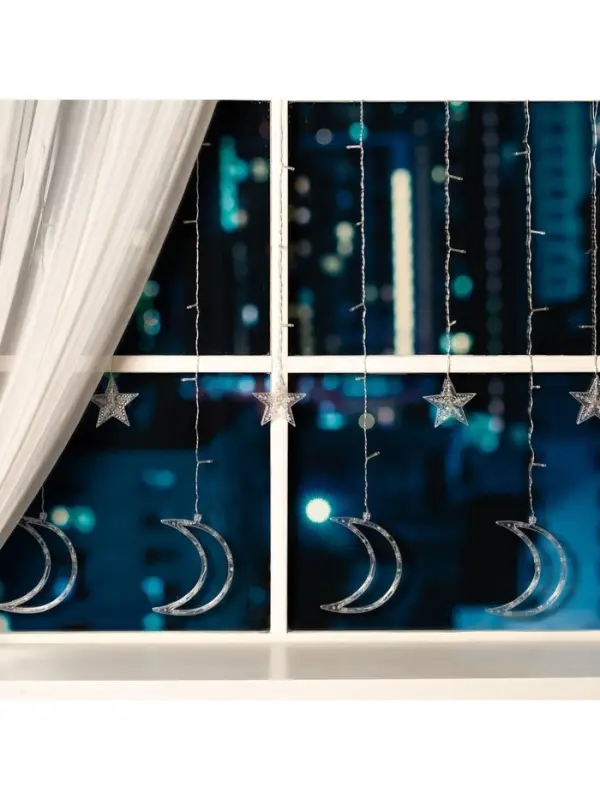 Гирлянда &laquo;Бахрома&raquo; 2.7&times;0.9 м с насадками &laquo;Месяц&raquo;, IP20, прозрачная нить, 138 LED, свечение мульти, 8 режимов, 220 В