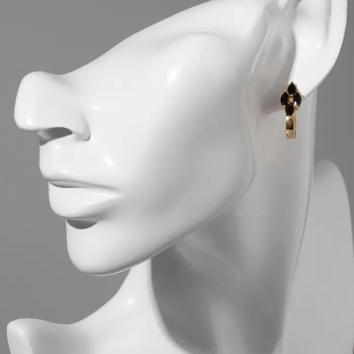 Серьги со стразами &laquo;Циркония&raquo;, квартет, чёрные в золоте