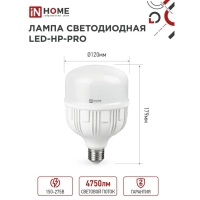 Лампа светодиодная LED-HP-PRO 50Вт 230В Е27 с адаптером E40 6500К IN HOME