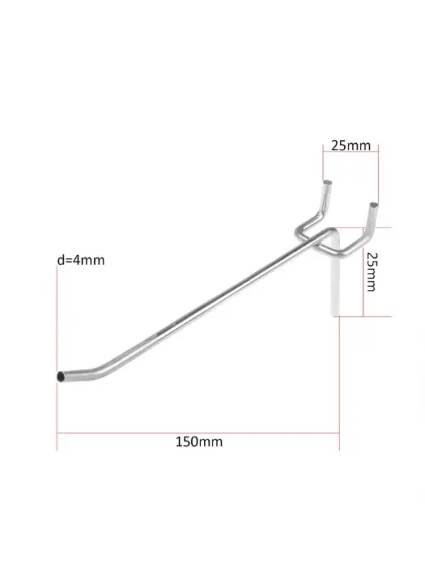 Крючок одинарный для металлической перфорированной панели, d=4 мм, L=15 см, шаг 25 мм