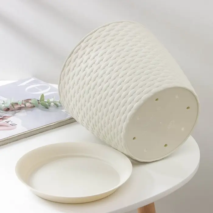 Горшок для цветов с поддоном &laquo;Ротанг&raquo;, 4.7 л, d=15 см, h=14 см, пластиковый, белый